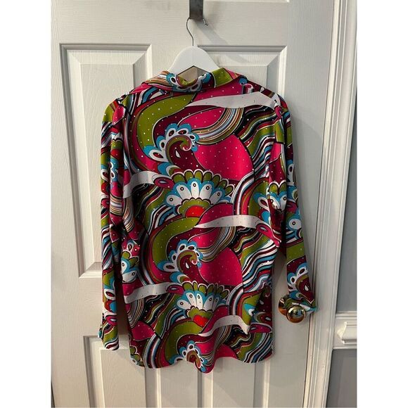 Vintage Style 1970’s Disco Print Crystal Embellished Shirt sz XL - Picture 5 of 5